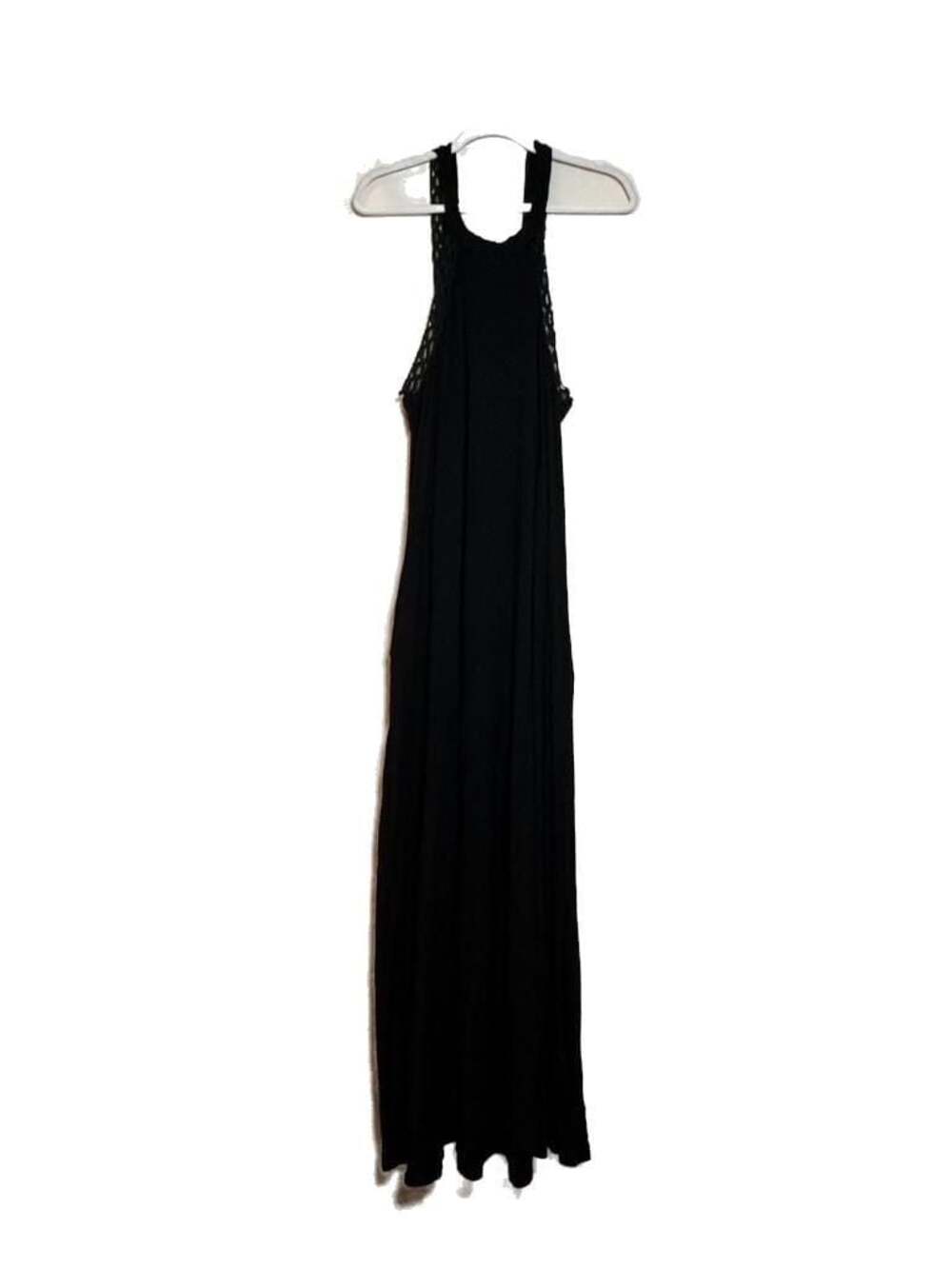 L Three Bird Nest Black Maxi Halter Dress with Crochet Details